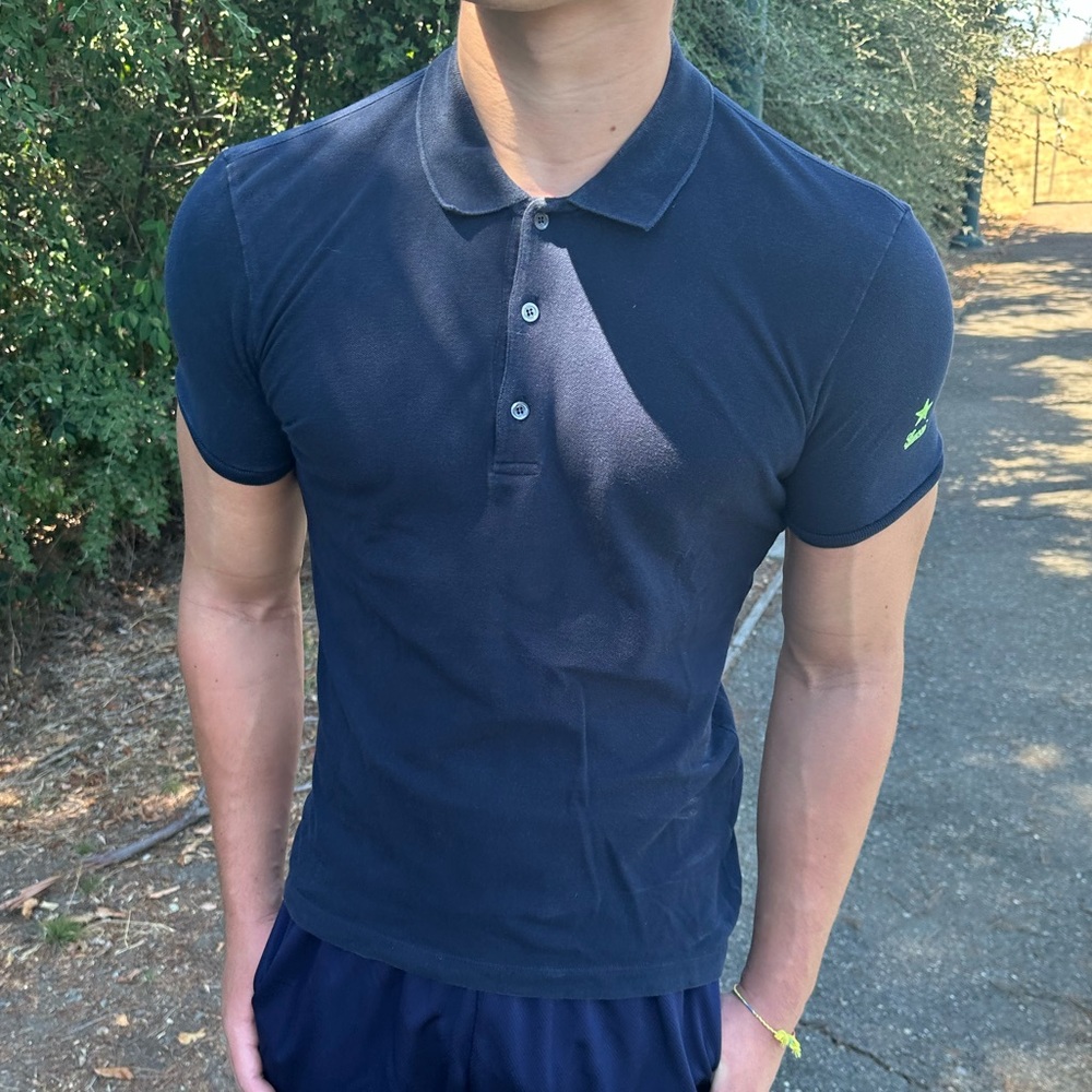 GUCCI SHOOTING LUCKY STAR NEON VOLT GREEN NAVY BLUE UNIFORM POLO SHIRT TENNIS S - Picture 14 of 16